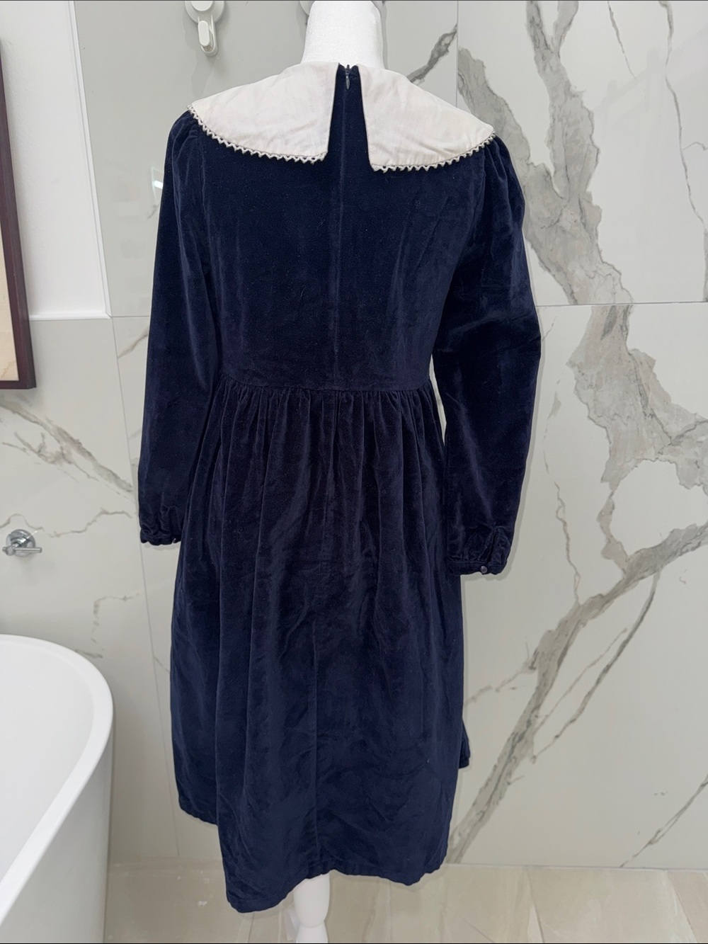 Anthropologie Meadows Pasque Velvet Midi Dress Embroidered Peter Pan Collar - Picture 10 of 14